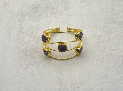 18K Gold-Plated natural stone adjustable Cuff Bracelet.