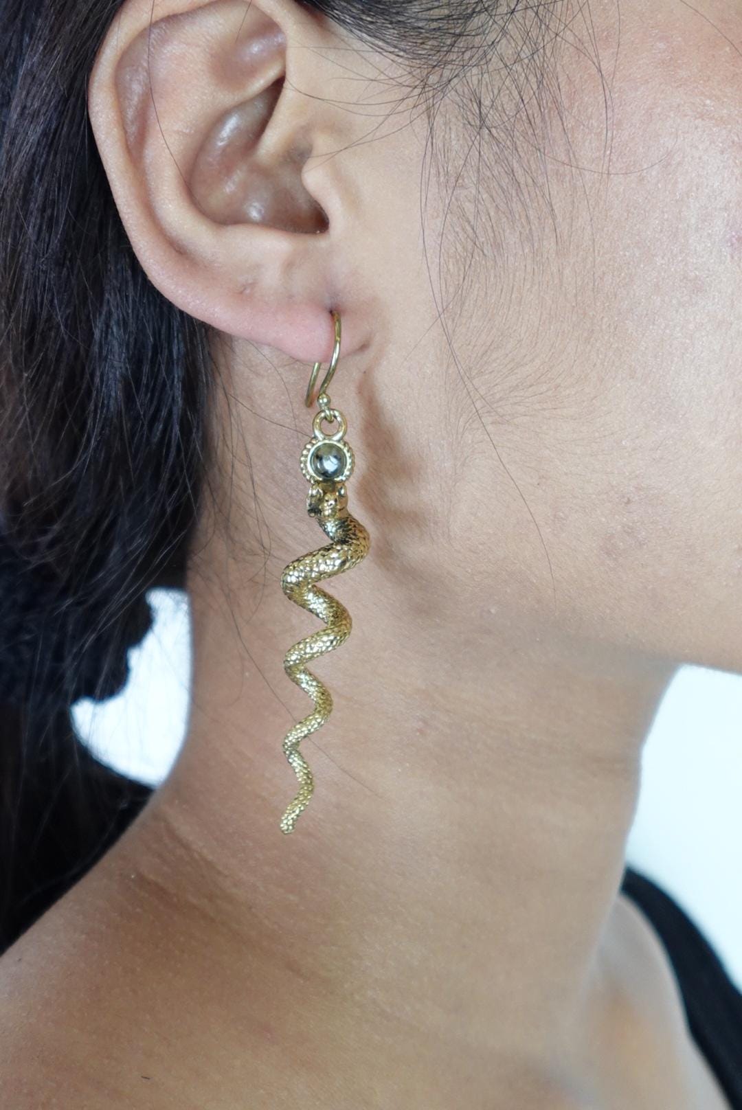 Serpentina Spiral Dangles - Twisted Brass Snake Earrings in Gold/Sliver Tone.