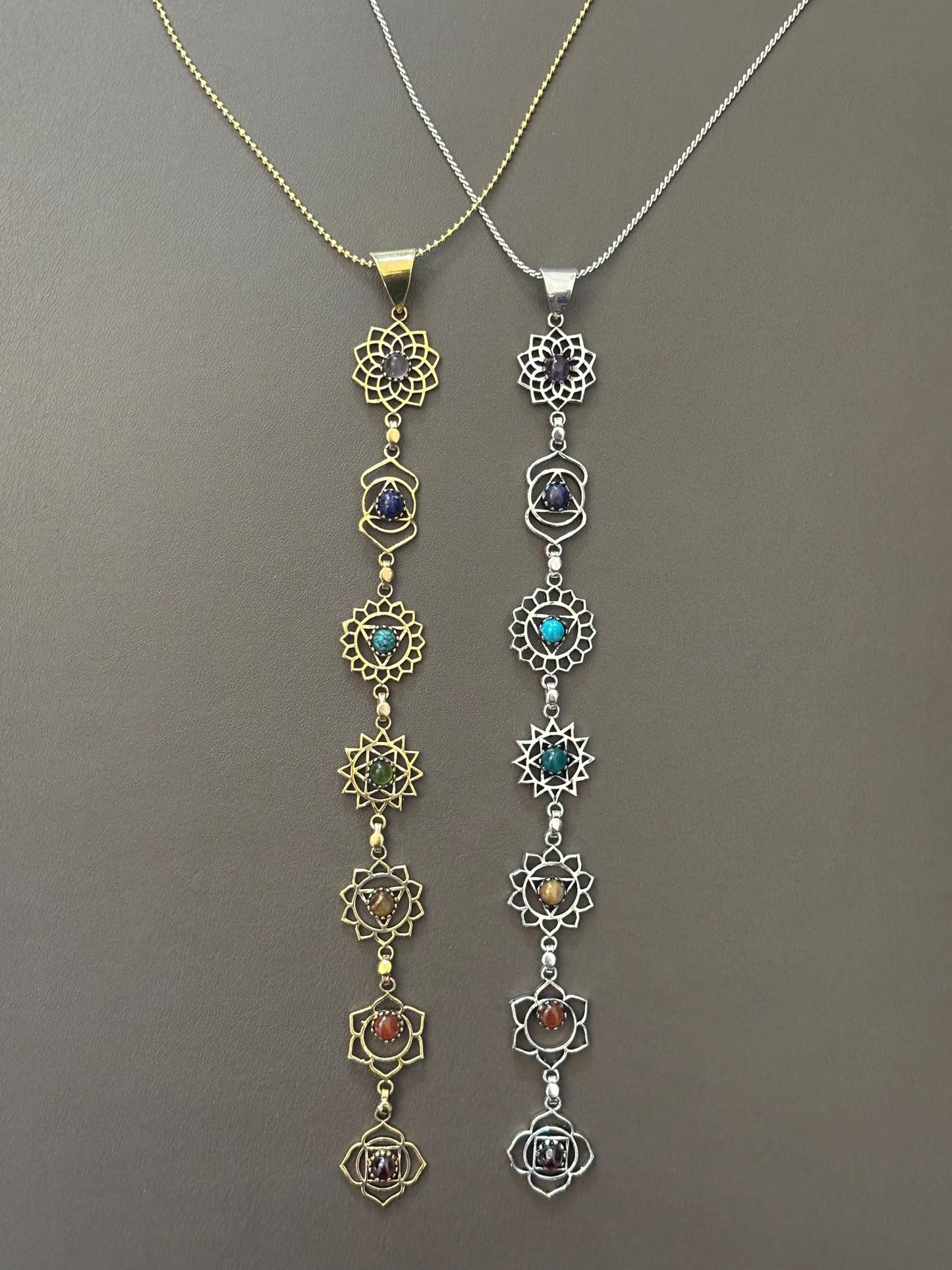 7 Chakra Energy Healing Gemstone Pendant Necklaces – Gold & Silver Finish