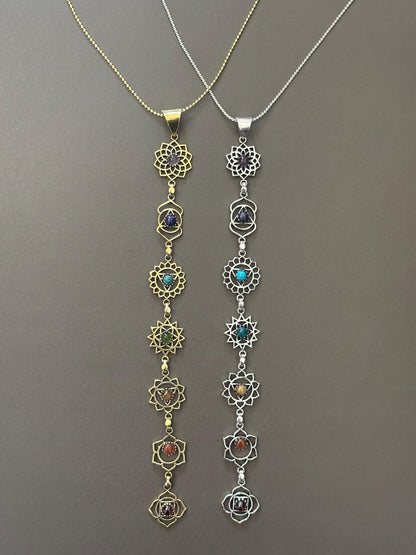 7 Chakra Energy Healing Gemstone Pendant Necklaces – Gold & Silver Finish