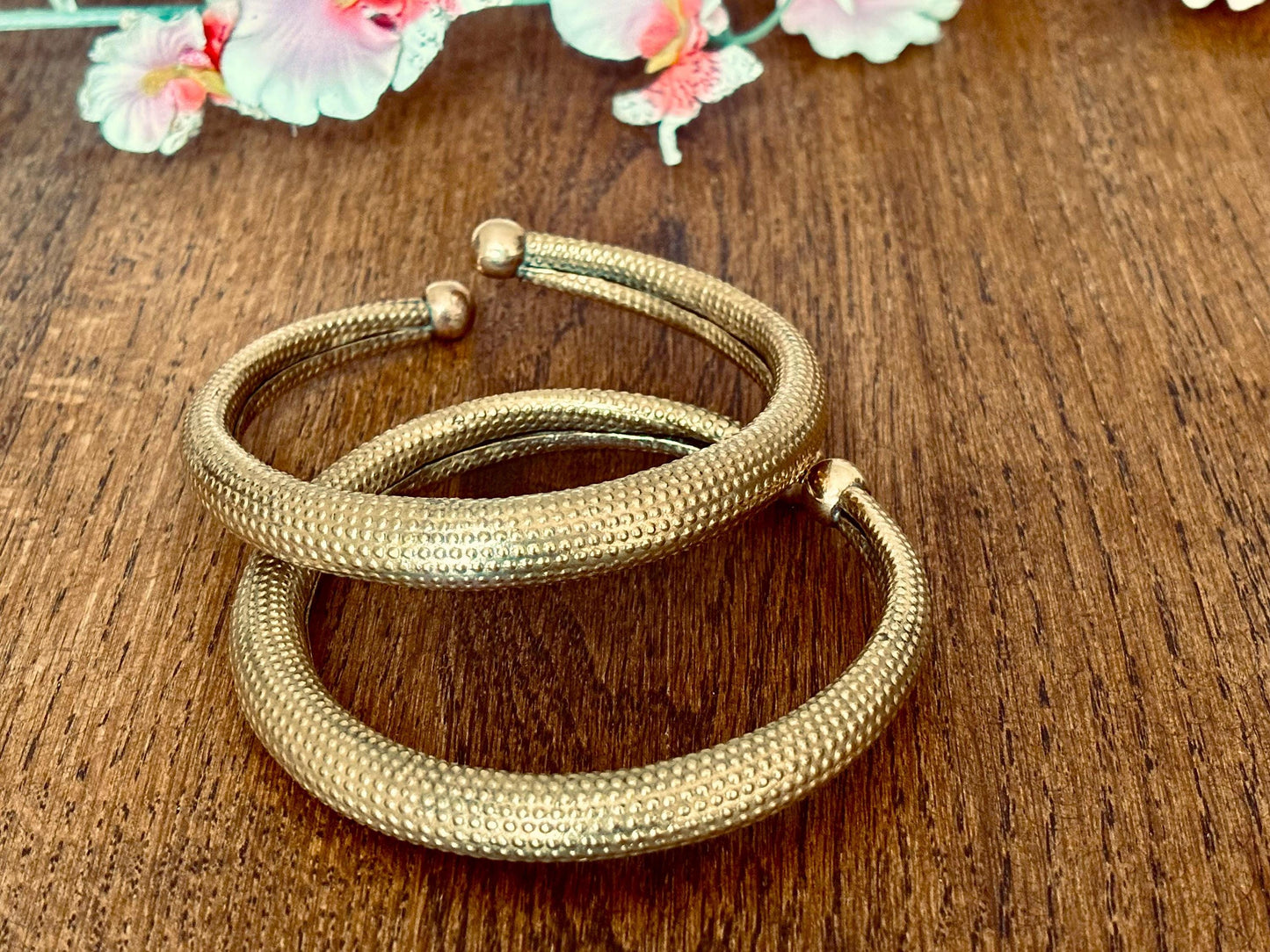 Minimal Solid Brass Torque Bangles – Vintage Rustic Gold Open Cuffs..