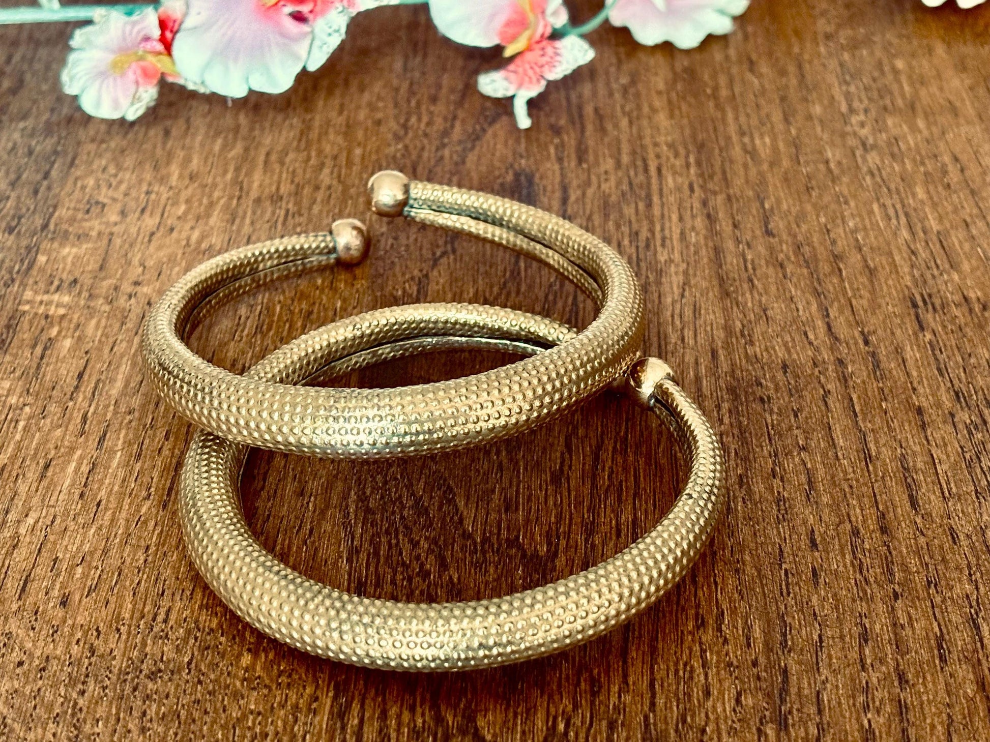 Minimal Solid Brass Torque Bangles – Vintage Rustic Gold Open Cuffs..