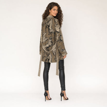 Leopard Print Satin Kimono — Untamed Earth back view showing full leopard print panel