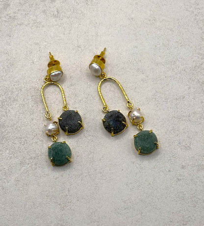 Golden Harmony Gemstone Drop Earrings -18K Gold Plated Earrings