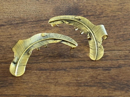 Feather Ear Cuffs – Brass Statement Ear Climbers with Nature-Inspired Detail.