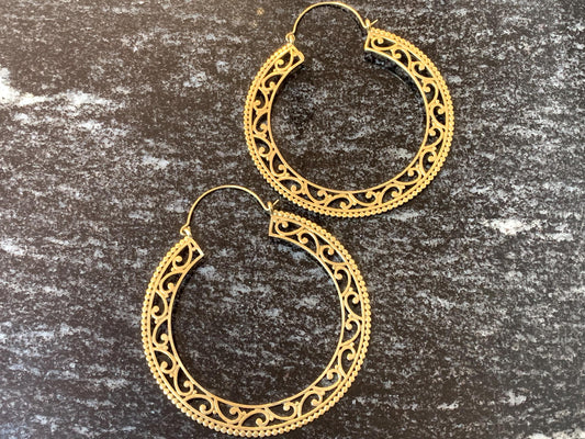 Vintage Mandala Hoop Brass Earrings - Classic brass hoops with mandala cutwork—perfect for ethnic or boho looks.