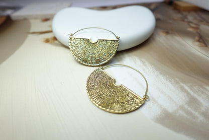 Half-Fan Brass Earrings – Ancient Mandala Statement Hoops.