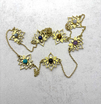 Multi-Stone Lotus Station Necklace — Seven Petals