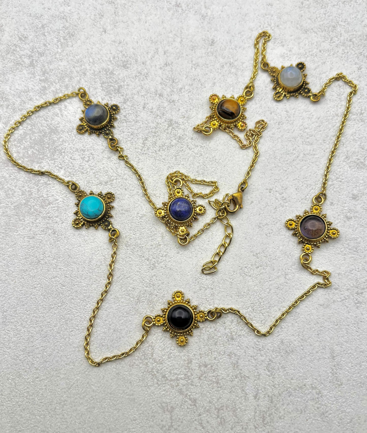 Multi-Stone Brass Station Necklace — Sacred Seven