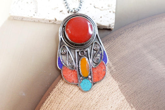Traditional Tibetan pendant-Natural Coral Turquoise Jewellery-Natural Stones