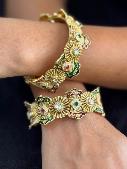 Sunburst Meenakari Kada-Openable gold kada..