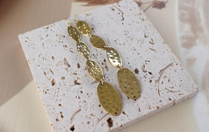 Solar Beam Oval Drops - Hammered Brass Earrings with Layered Oval Discs.