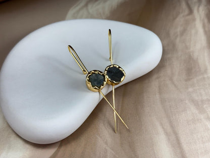 Raw Stone Minimalist Hook Earrings – 18K Gold Plated.