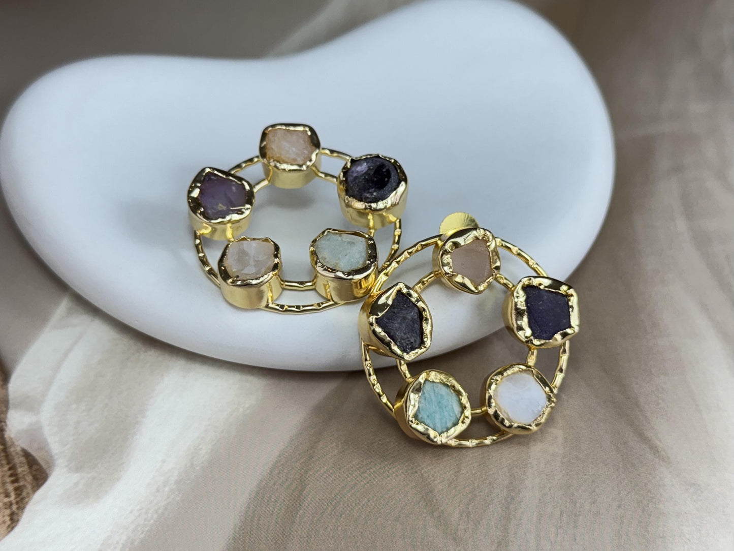 Mystic Rounds: Handcrafted Gemstone Hoops - Natural stone earrings.