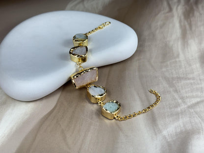 Elegant Raw Stone 18K Gold-Plated Brass Adjustable Bracelet.