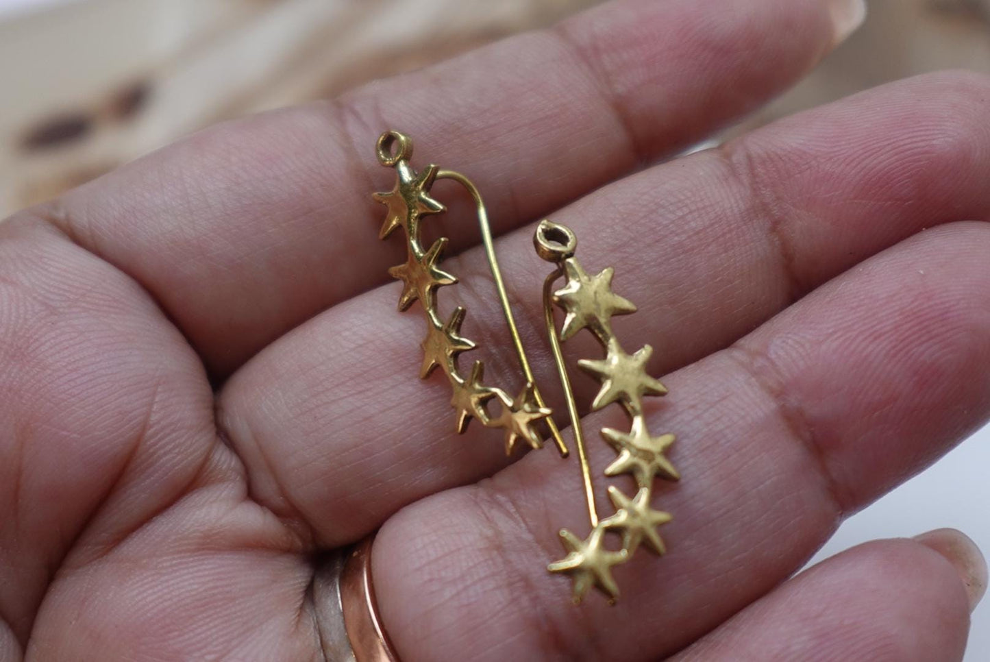 Celestial Garden Brass Ear Climber - Starlit Path, Wildflower Trail, Golden Vine.
