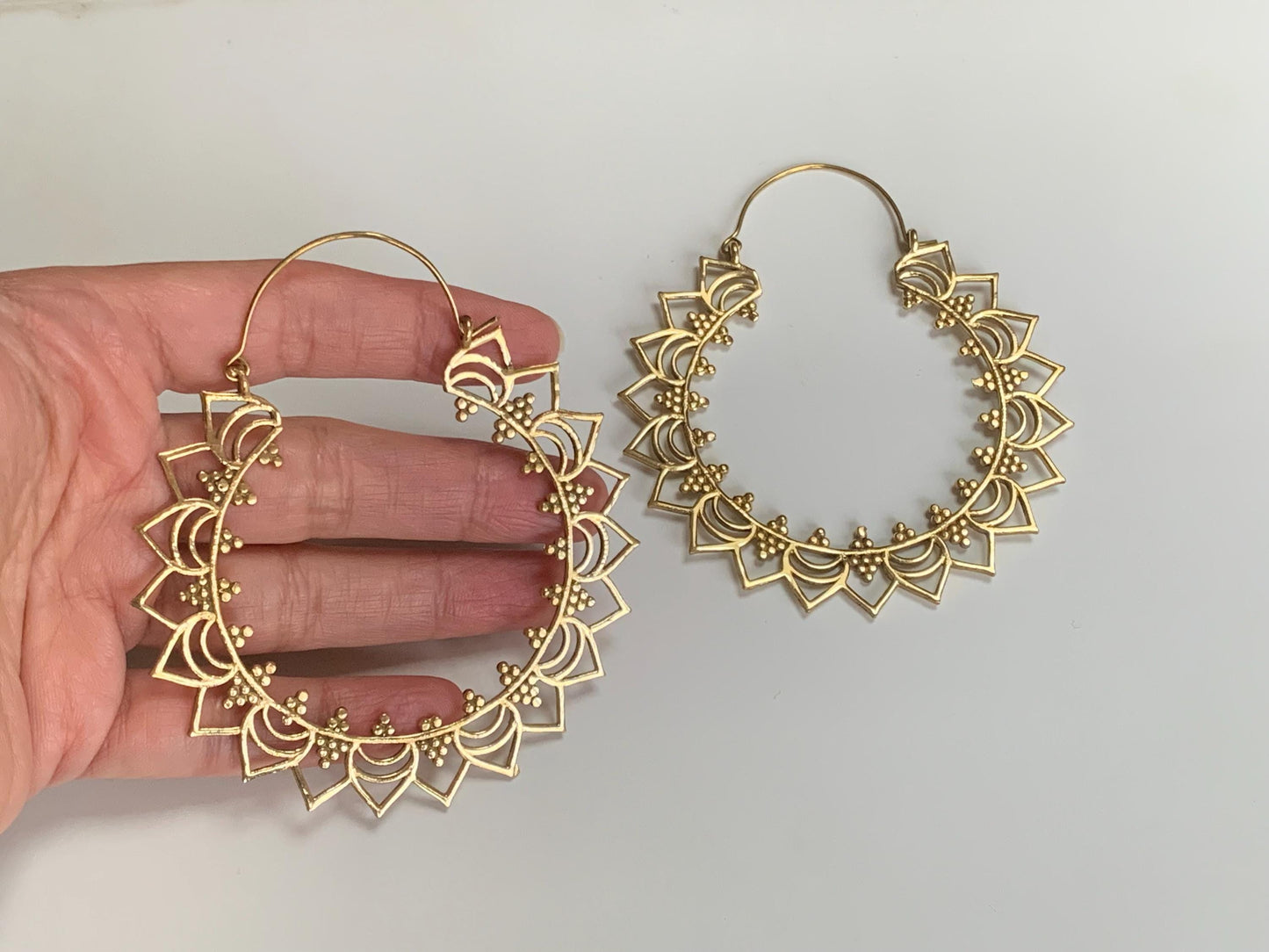 Sunray Mandala Brass/Silver Hoops – Bold Bohemian Circle Earrings.