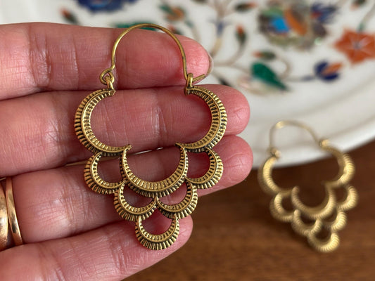Antique Gold Crescent Layered  Hoops - Boho Earrings.