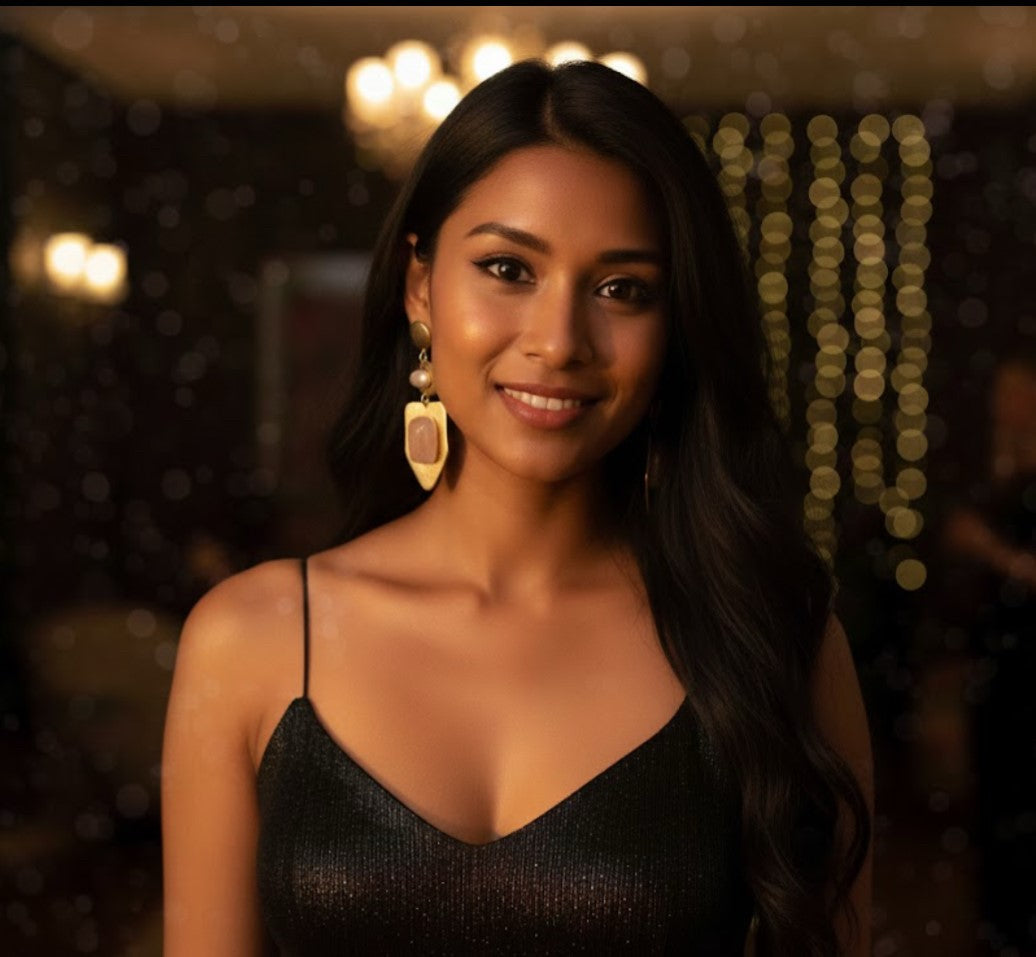 Geometric Drop Earrings – 18K Gold-Plated Brass with Natural Gemstones.