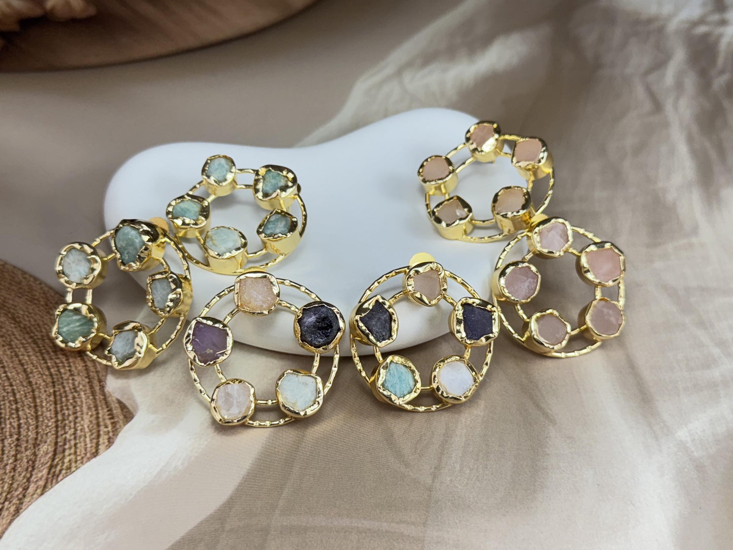 Mystic Rounds: Handcrafted Gemstone Hoops - Natural stone earrings.