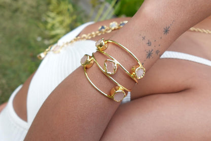 18K Gold-Plated natural stone adjustable Cuff Bracelet.