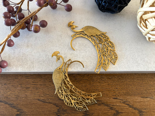 Boho Peacock Filigree Ear Cuff - No Piercing Wrap Earring in Silver & Gold.