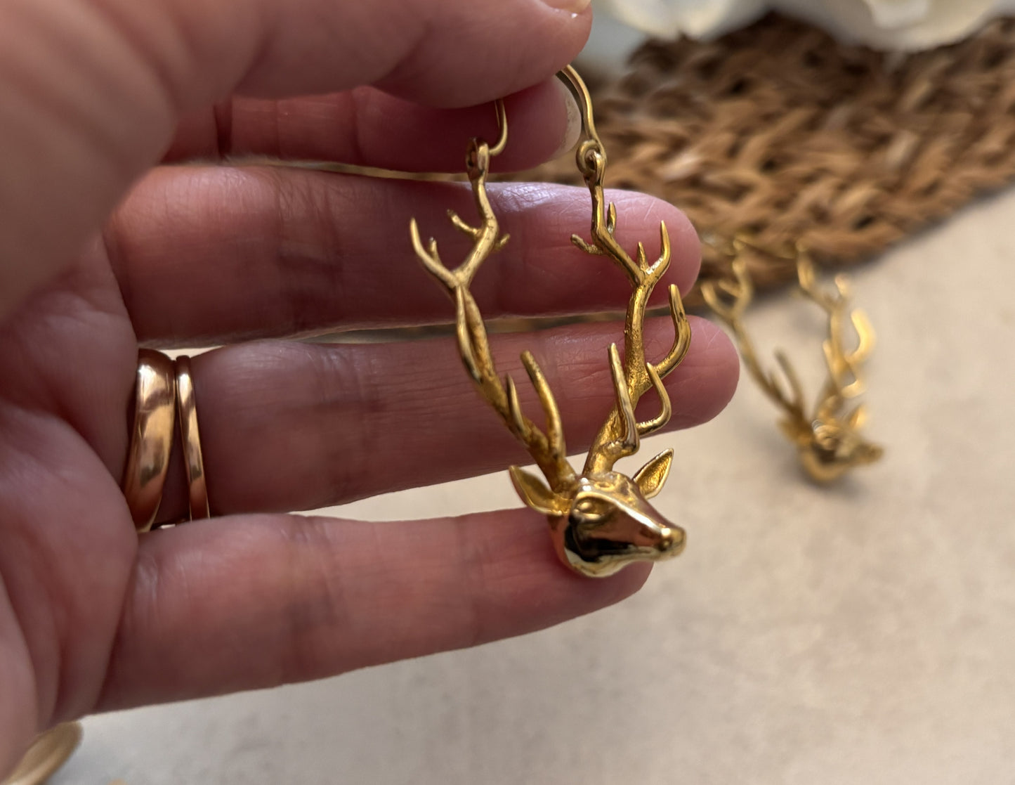 Handcrafted Reindeer Earrings – Unique Antler Hoop Design.