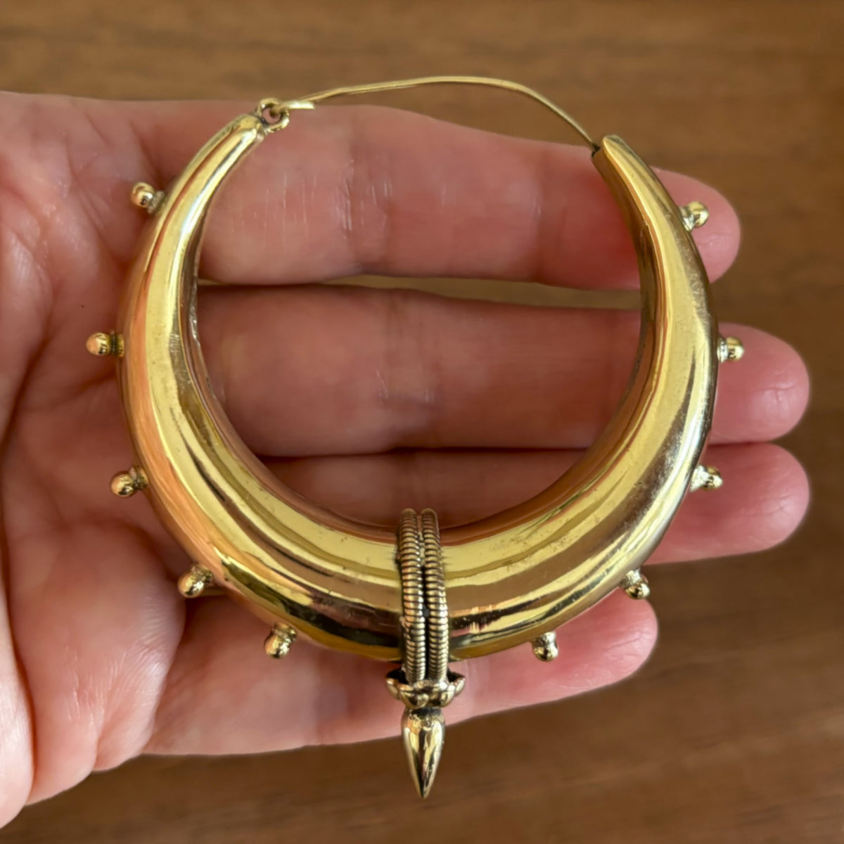 Steampunk Brass/Silver Spike Hoop Earrings - Chunky brass hoops with spike details and a bold steampunk aesthetic.