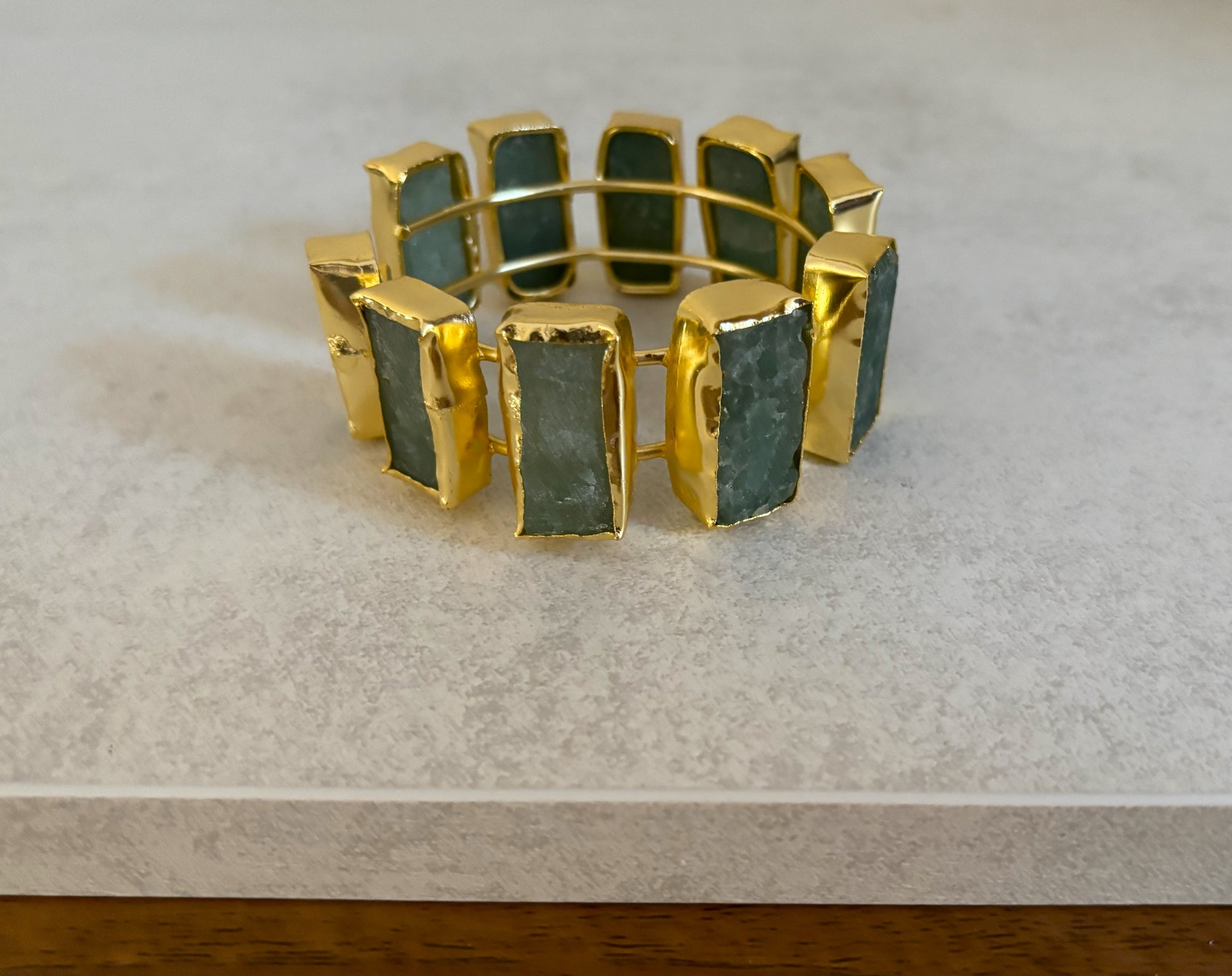 18K Gold Plated Open Cuff Bracelet with Natural Stone Segments.