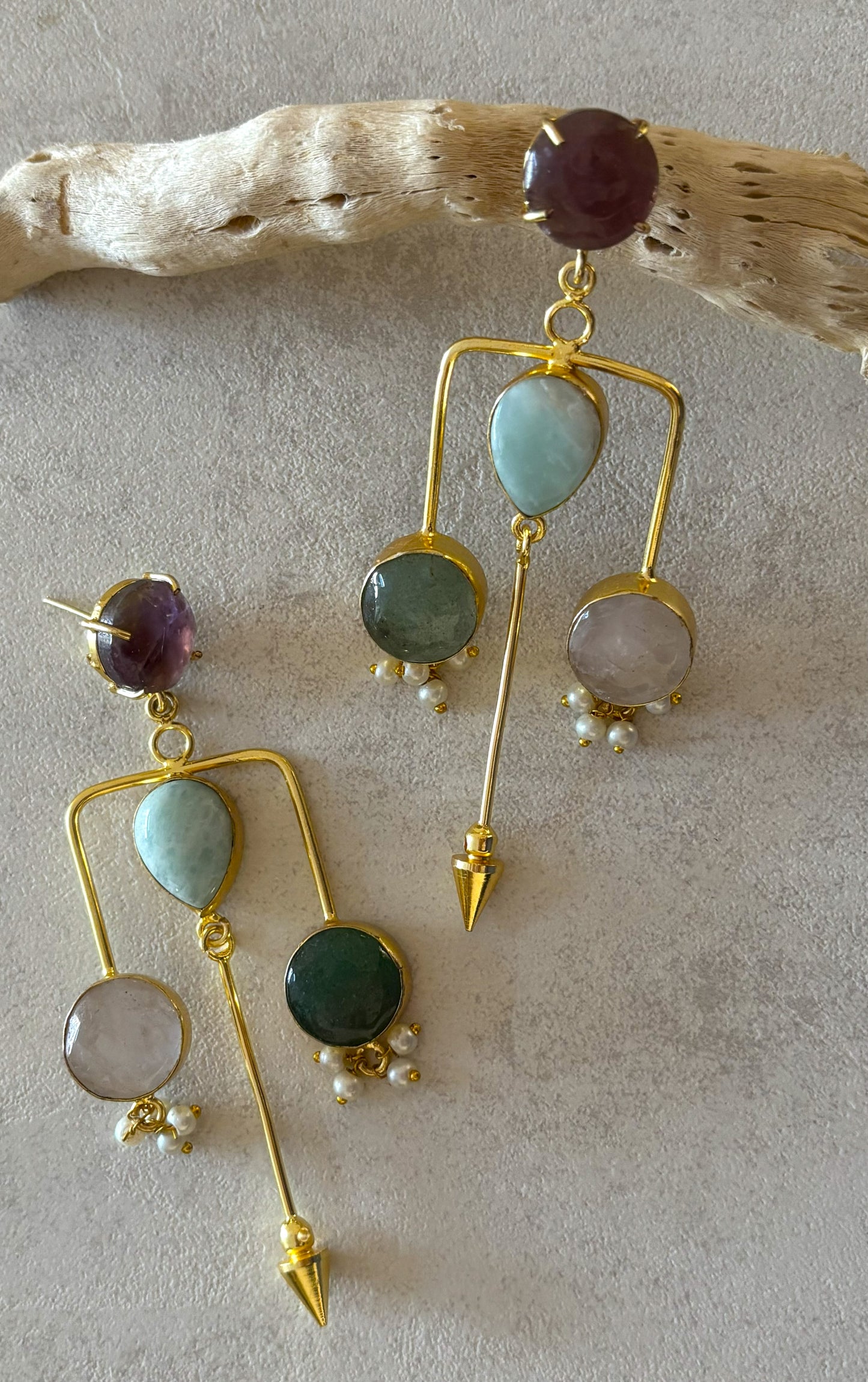 Multistone Geometric 18K Gold-Plated Statement Earrings