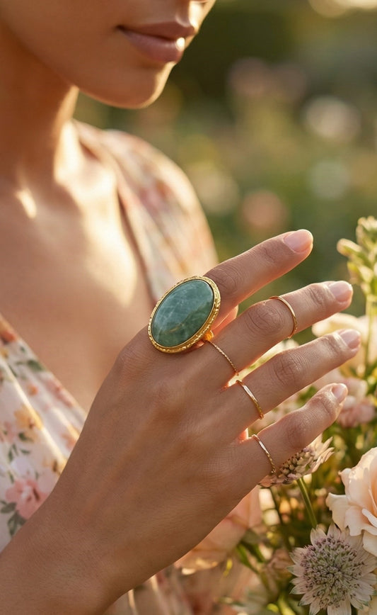 Boho Oval Gemstone Adjustable Statement Ring