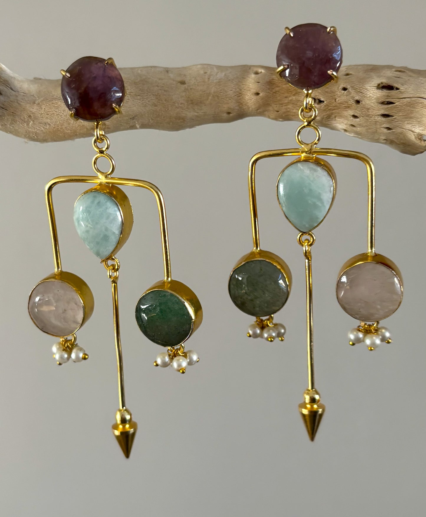 Multistone Geometric 18K Gold-Plated Statement Earrings