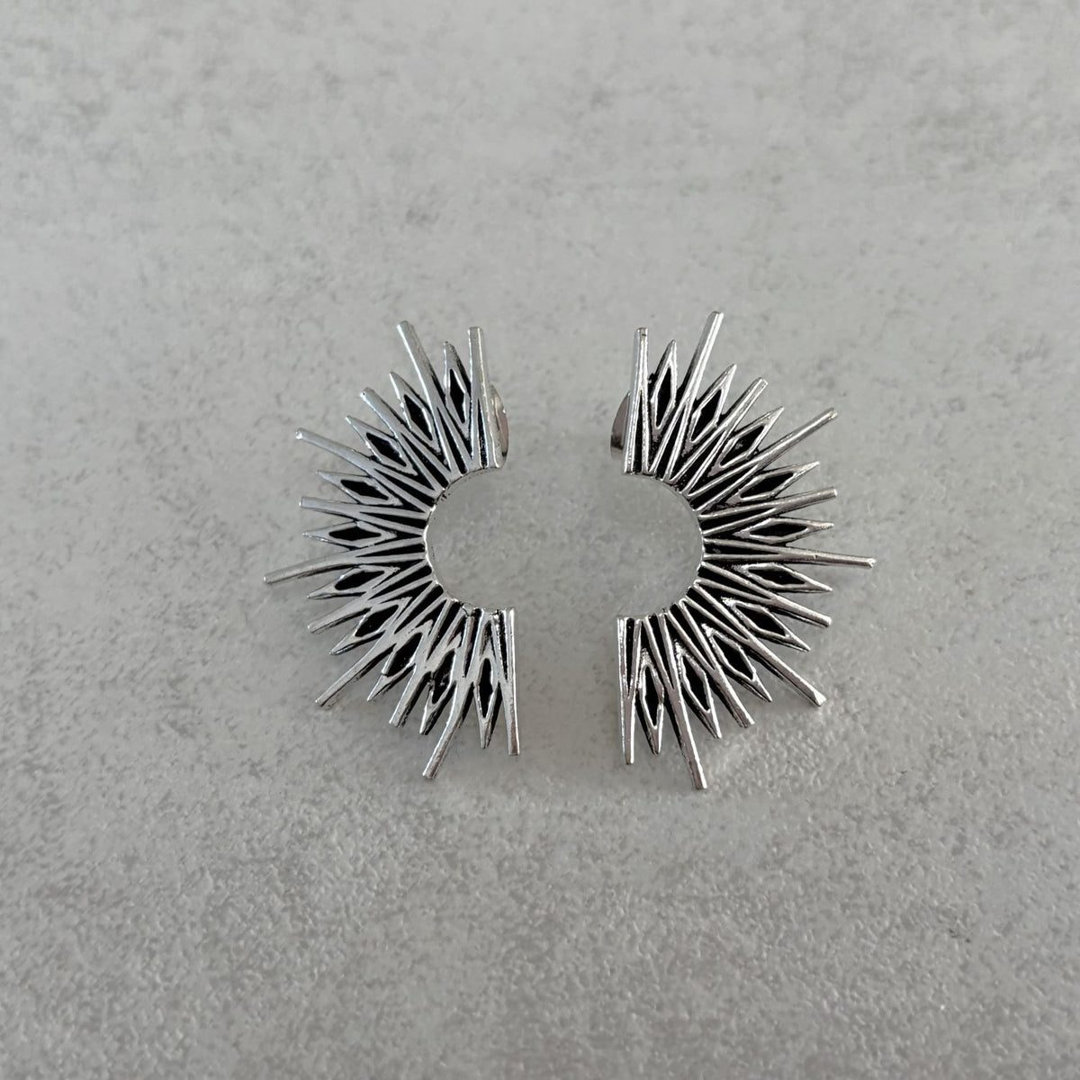 Brass Sunburst Stud Earrings — Solar Flare - silver plated brass stud earrings by Boho Mantra