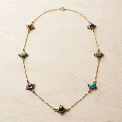 Multi-Stone Brass Station Necklace Sacred Seven - handcrafted brass necklace by Boho Mantra
