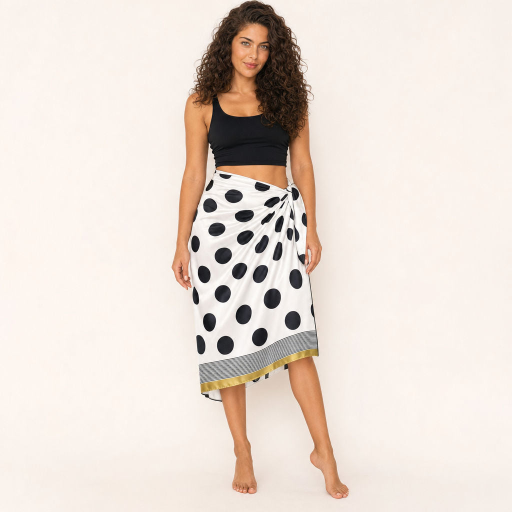 Polka Dot Satin Sarong Riviera Noir - satin wrap sarong by Boho Mantra