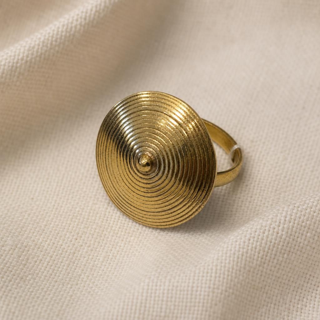 Brass Spiral Statement Ring Temple Vortex on linen by Boho Mantra