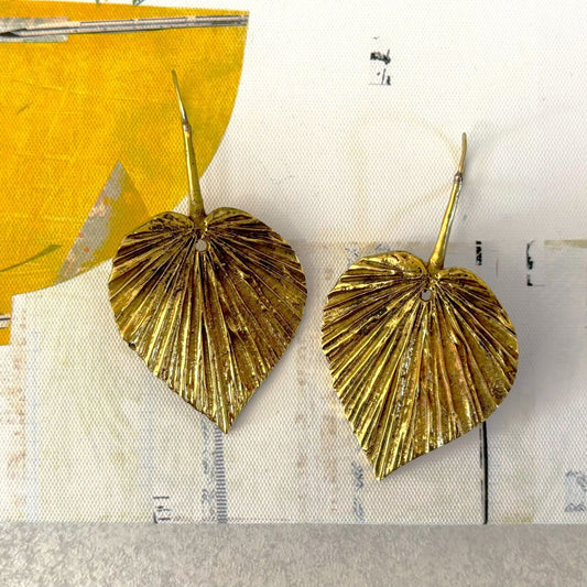 Textured Brass Leaf Statement Earrings — Sacred Grove - solid brass leaf earrings by Boho Mantra