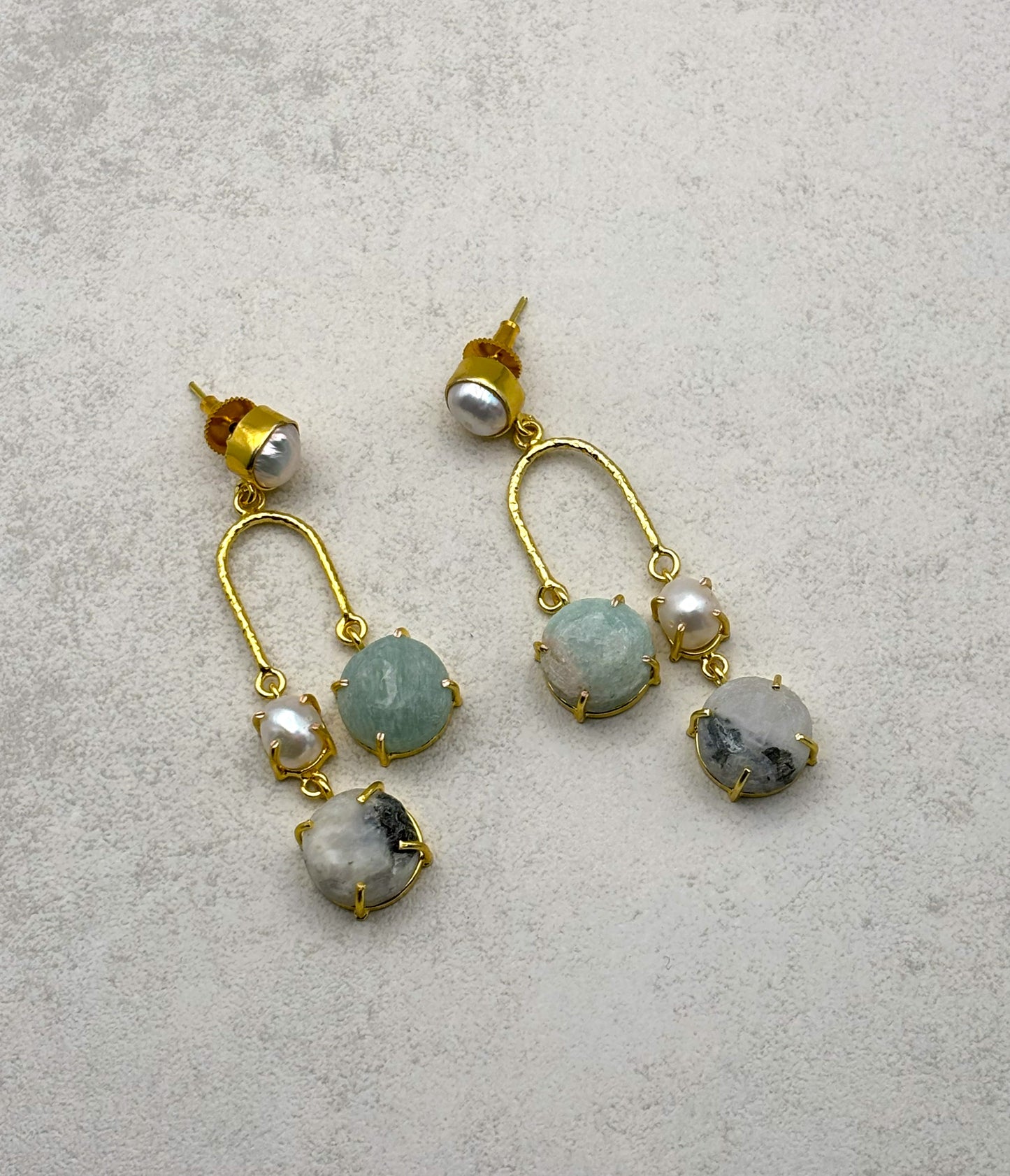 Golden Harmony Gemstone Drop Earrings -18K Gold Plated Earrings