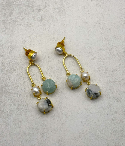 Golden Harmony Gemstone Drop Earrings -18K Gold Plated Earrings