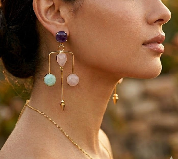 Multistone Geometric 18K Gold-Plated Statement Earrings