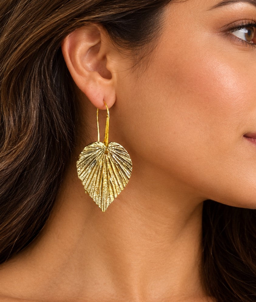 Textured Brass Leaf Statement Earrings — Sacred Grove