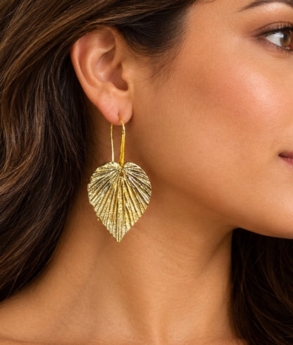 Textured Brass Leaf Statement Earrings — Sacred Grove