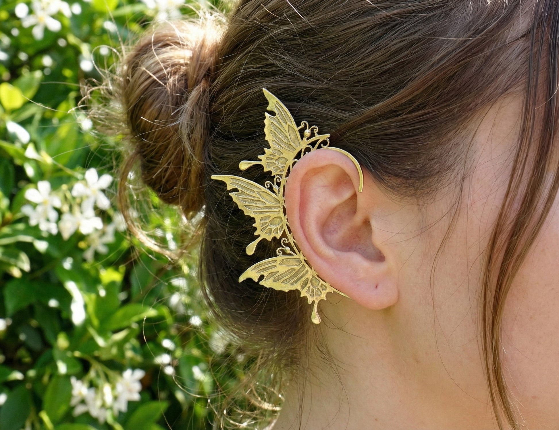 Boho Butterfly Filigree Ear Cuff - No Piercing Wrap Earring in Gold and Silver.