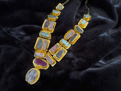 Boho Mantra Luxe Multi-Gemstone Statement Necklace – 18K Gold Plated