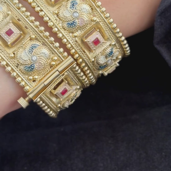 Square Ruby Bridal Kada - Heavily carved kada..