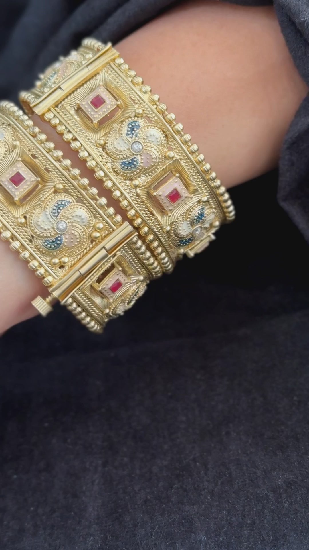 Square Ruby Bridal Kada - Heavily carved kada..