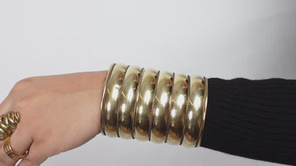 Bold Dome Brass Cuff – Vintage Wide Adjustable Statement Bangle..