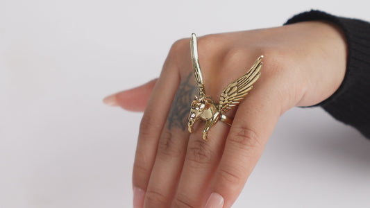 Gold Brass Pegasus Unicorn Statement Ring – Adjustable Ring.