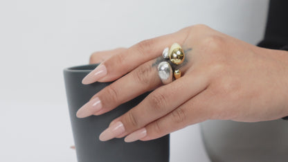 Boho Nugget Statement Ring - Abstract Brass and Silver Stone Nugget Adjustable Ring.
