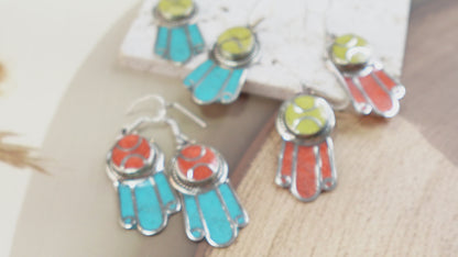 Ethnic Earrings-Nepal Tibet-Natural Stone Jewellery-Silver Stone Earrings.